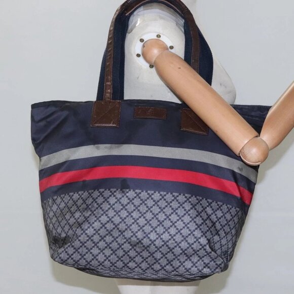 GUCCI Diamante Tote Bag Nylon Navy Silver 267922 Auth - Picture 1 of 16